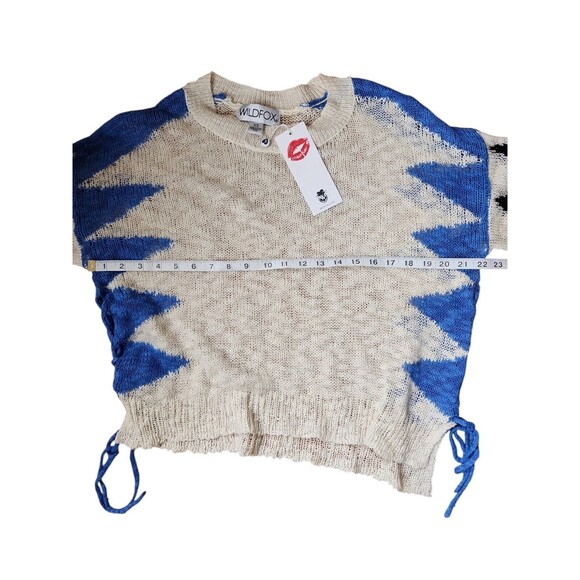Wildfox Boho Slouchy Sweater Size XS Cream Geometric Print Open Weave Tie Up NWT - Picture 7 of 9